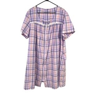 Vintage Plaid House Dress 3X 4X Purple Pink‎ Zip Cottagecore Grannycore Cozy